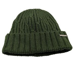 Michael Kors Knit Beanie Hat Green Ribbed Cable Knit Logo Detail